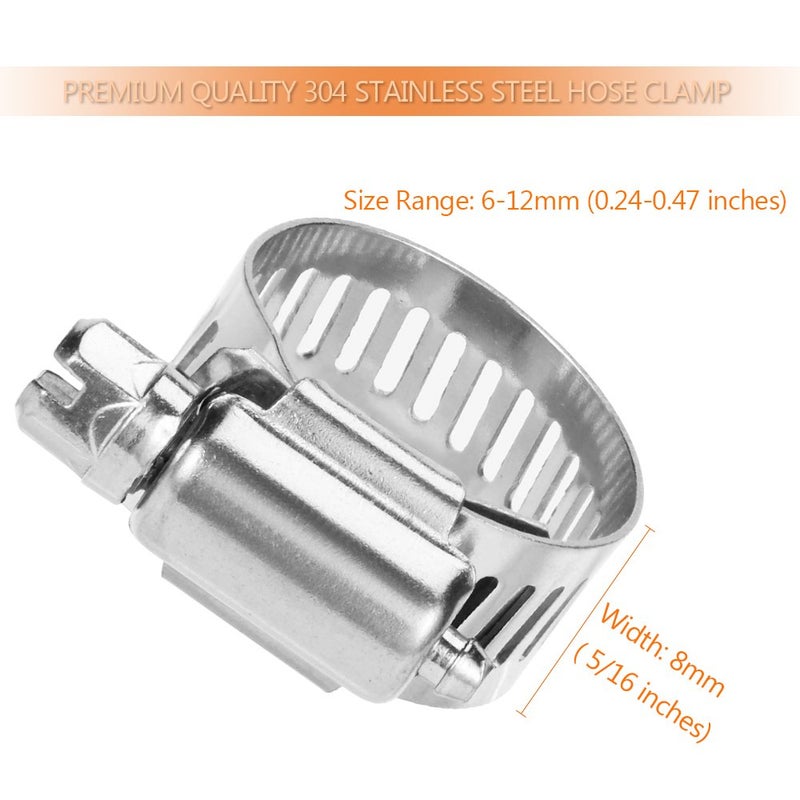 LOKMAN Hose Clamp, 20 Pack Stainless Steel Adjustable 6-12mm Size Range Worm Gear Fuel Line Clamp for Plumbing, Automotive And Mechanical Application - Image 3